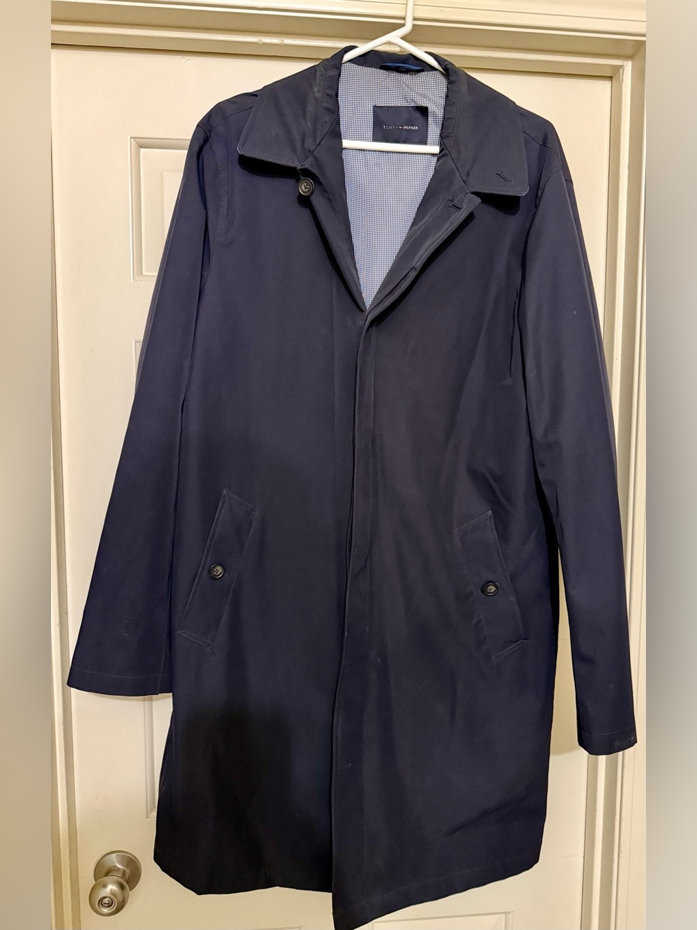 Tommy Hildiger Men's Navy Trench Coat - Classic Lightweight Overcoat